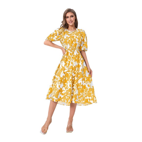 Dresses & Skirts - -NWT Sweaty Rocks Boho Floral Puff Sleeve Cut Out Dress Tie Back - Size: M